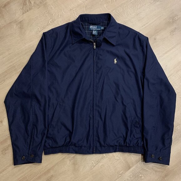 Vintage Polo Ralph Lauren Harrington Bomber Jacket Navy Blue Men's Medium M - Picture 1 of 7